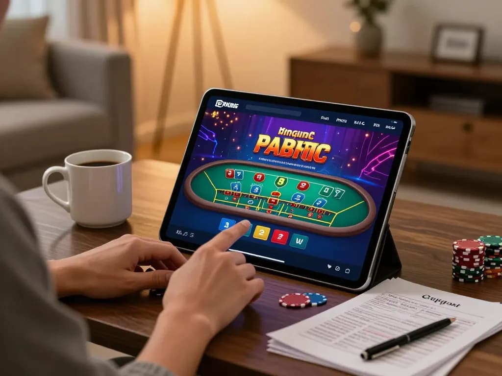 Engaging with LC88 online baccarat table on a tablet, showcasing strategic gameplay.