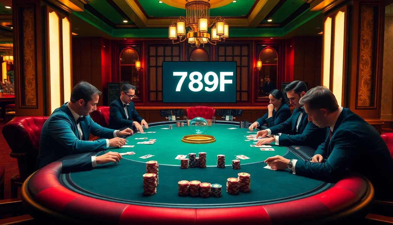 Exciting poker game at 789F casino with professional players focused on winning strategies.