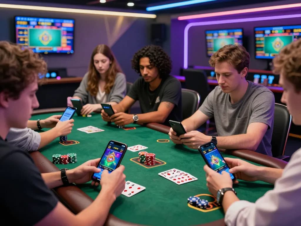 SC88 mobile gambling app in action, users immersed in online betting, vibrant gaming ambiance.