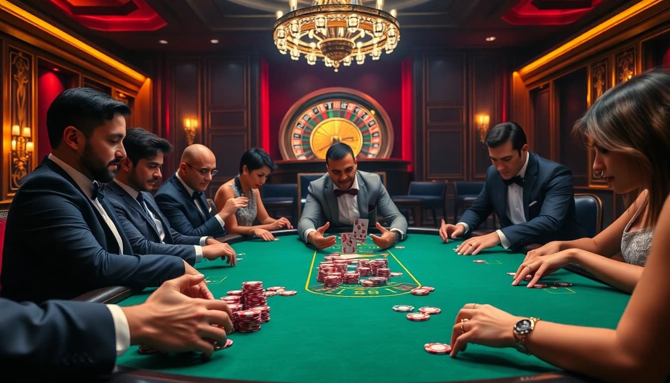 Exciting casino experience at a poker table highlighting nettruyen chính thức themes of luxury.