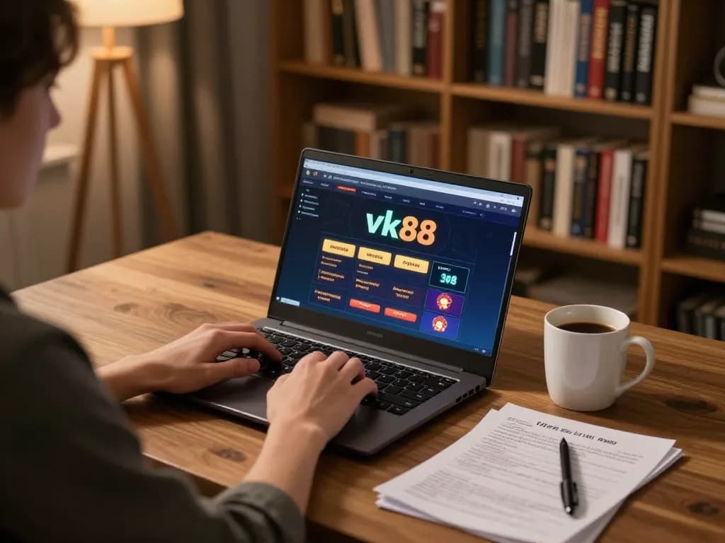 Engaging in vk88 online casino gaming with strategy notes and warm ambiance.