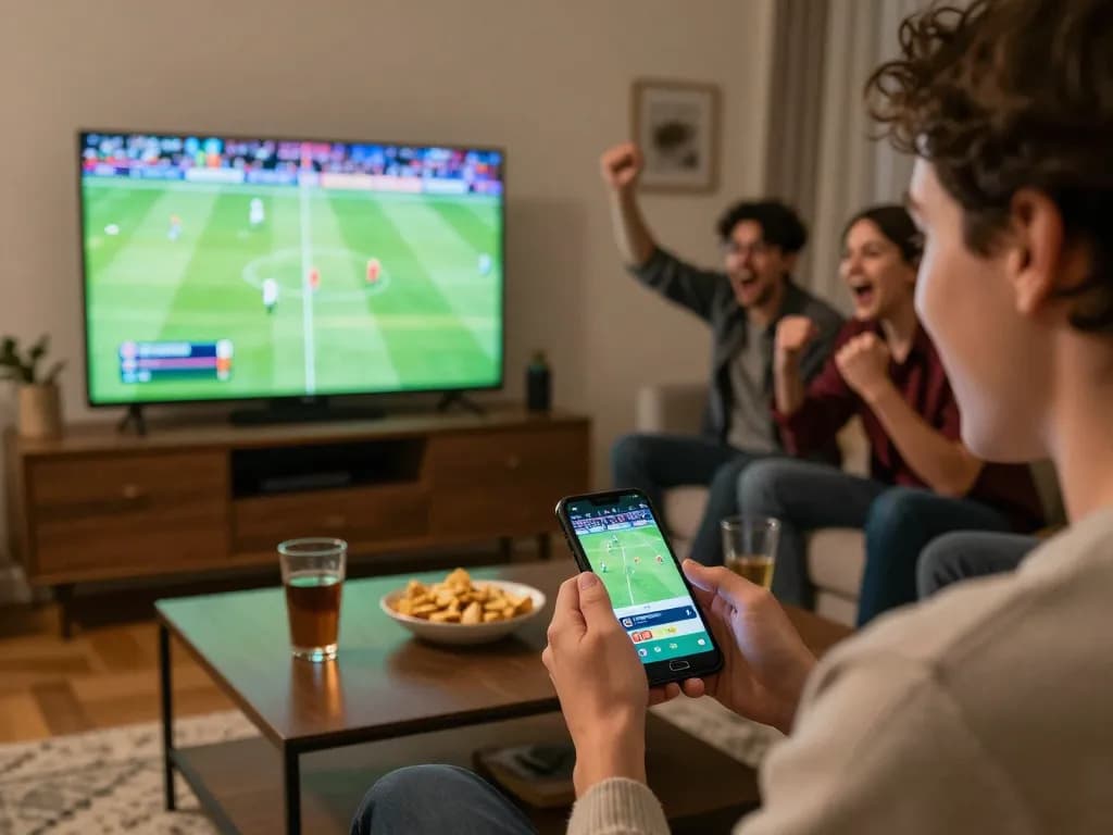 keobongda user placing sports bets on mobile app while watching live match.