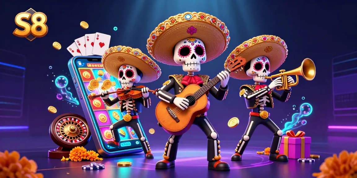 S8 unleashes vibrant casino excitement with a mariachi band amid colorful gambling fun.