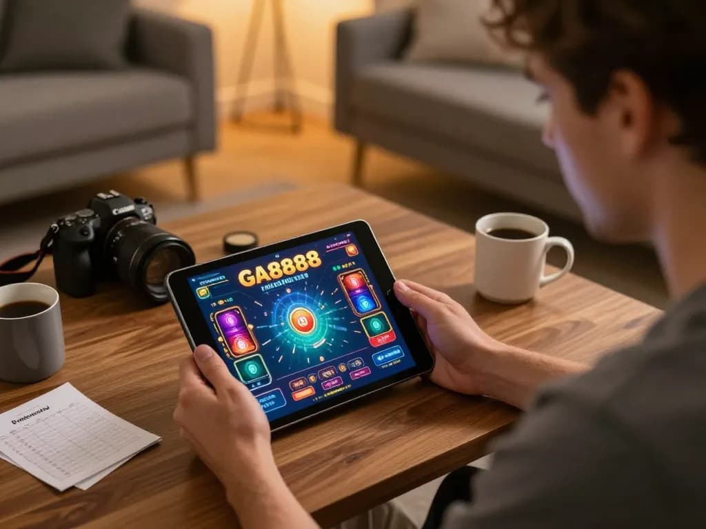 Engage in exciting online gameplay with GA8888 on a tablet in a cozy home setting.