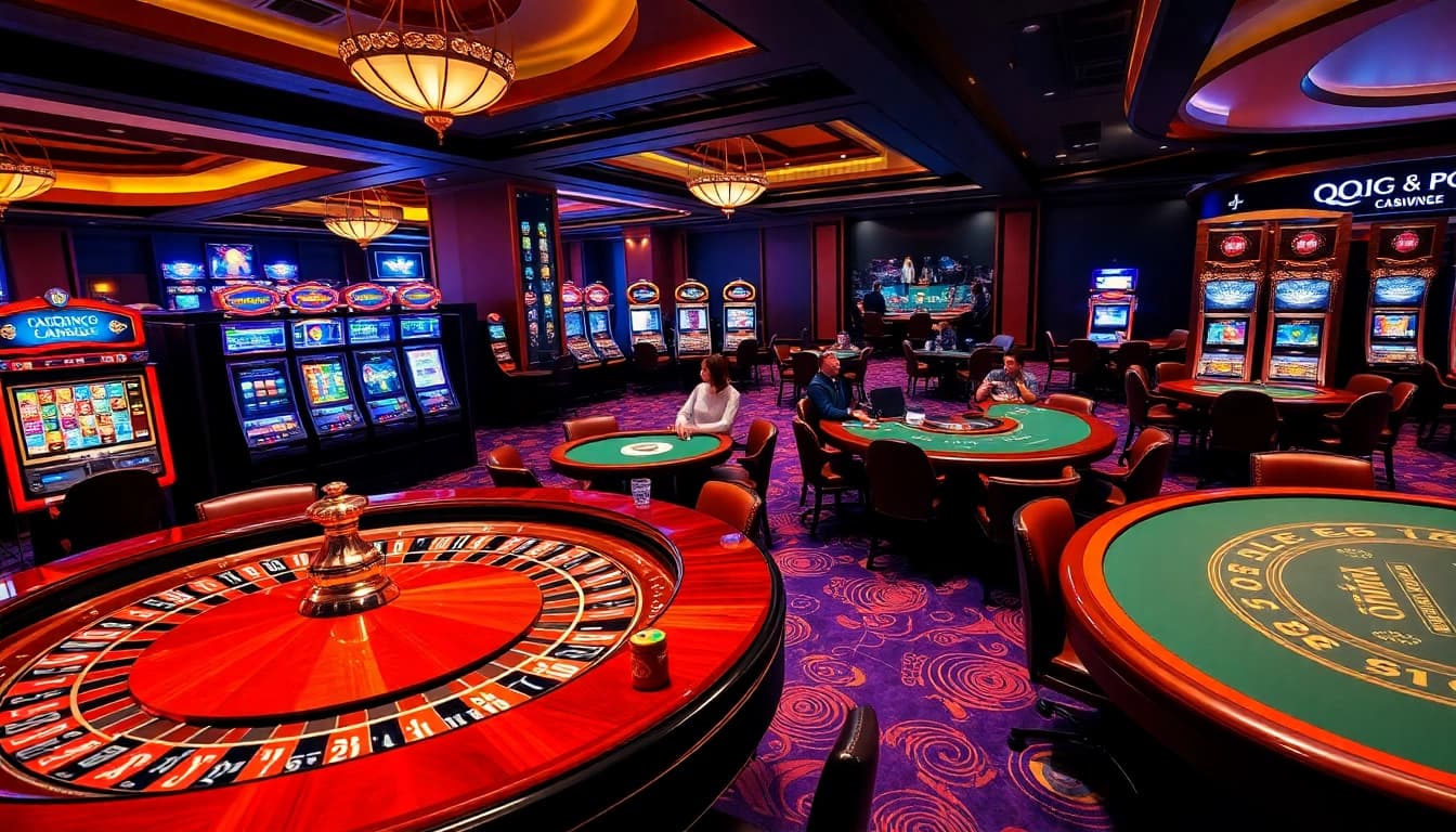 Experience the excitement of QQ88 at a vibrant casino scene filled with roulette and live dealer action.