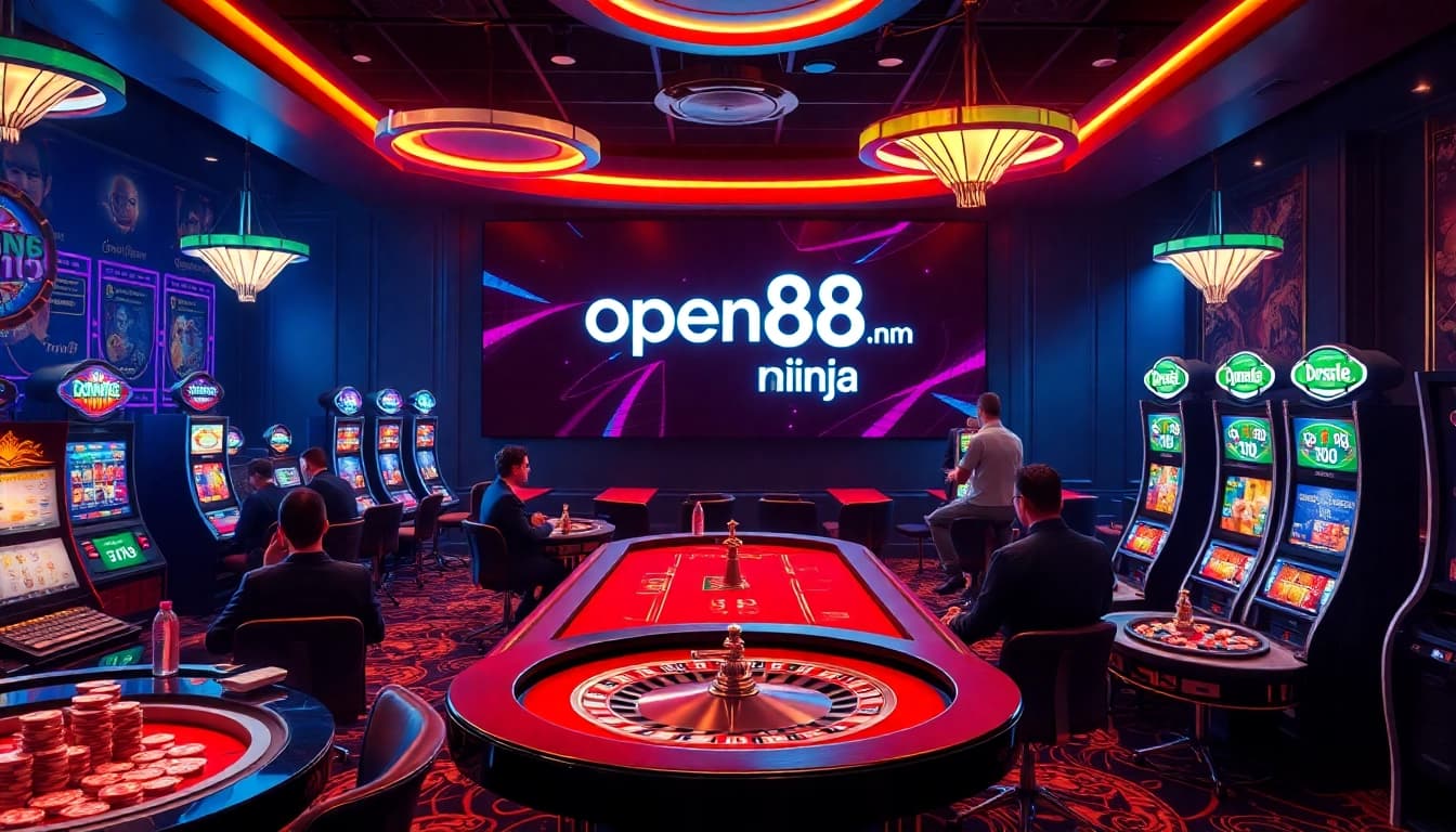 Experience the thrill of open88.ninja with players engaging in exciting casino games under vibrant lights.