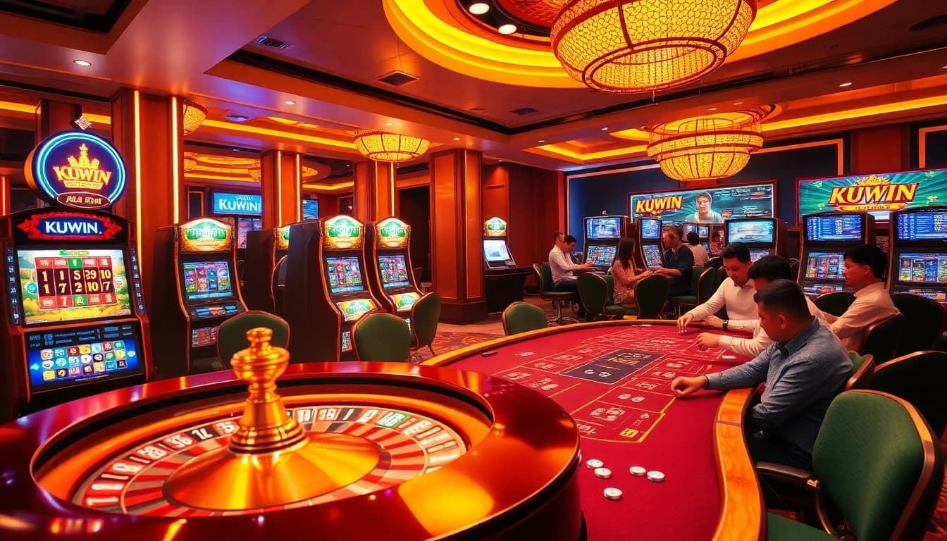 Experience the excitement of gambling at KUWIN with a vibrant casino scene filled with games.