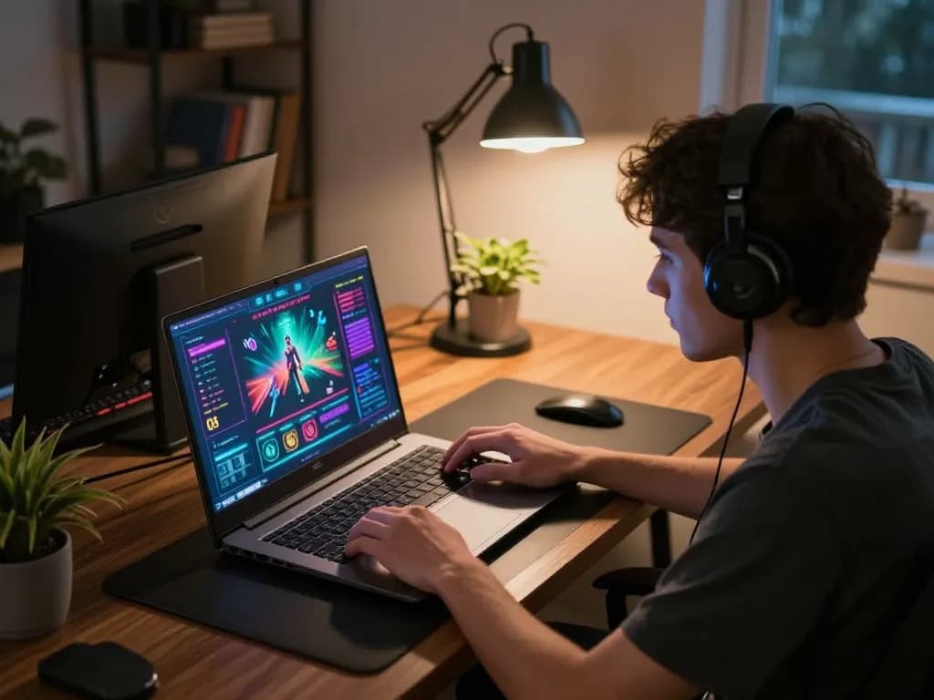 Engaging in O8 trading with a modern online gaming setup in a stylish home office