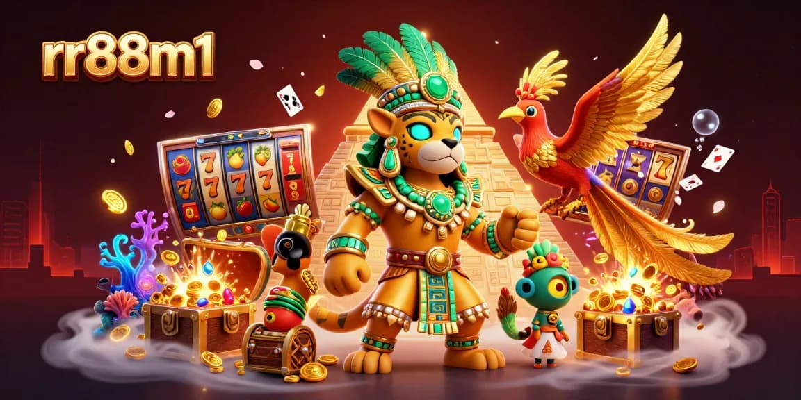 Experience the thrilling gaming world of rr88m1 with vibrant slot visuals and dynamic gold elements.