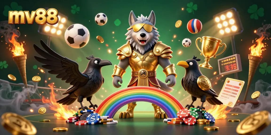 Experience thrilling gambling action with mv88, showcased by vibrant Norse-inspired characters and casino elements.