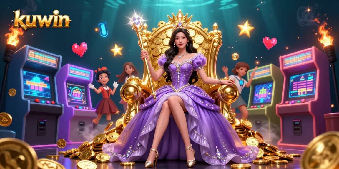 Kuwin offers exciting gaming adventures with a royal-themed illustration featuring a captivating princess.