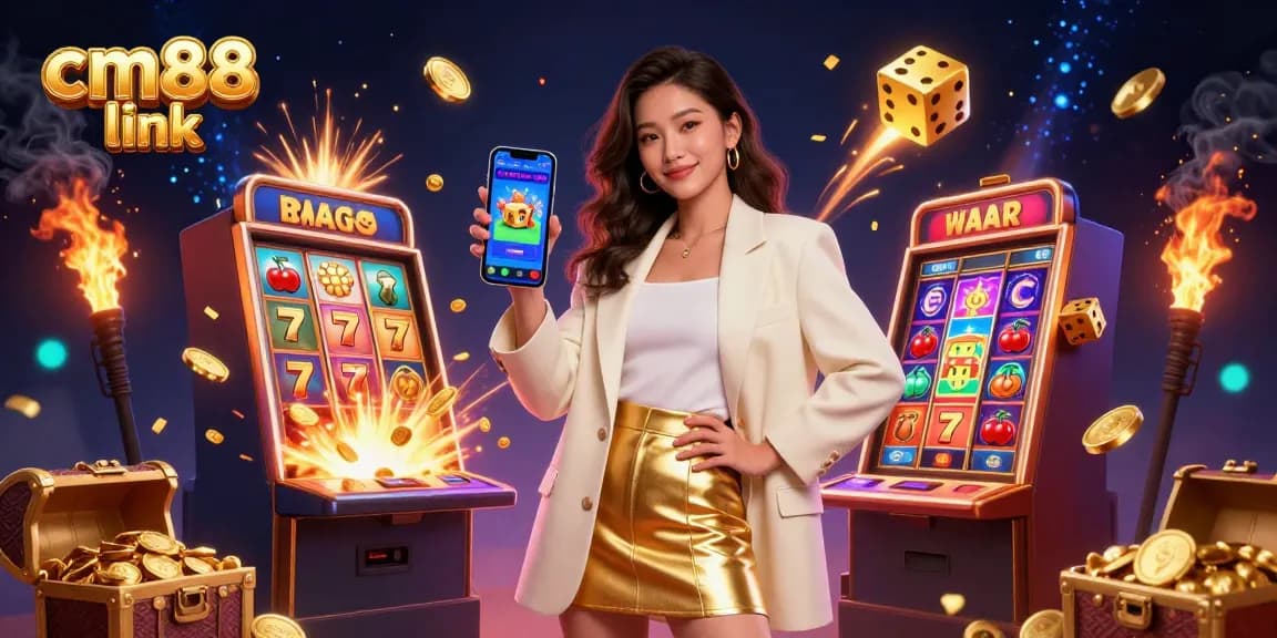 Experience winning excitement with the cm88 link in a vibrant casino-themed illustration.