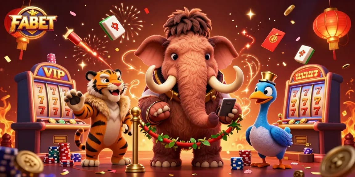 Experience exhilarating gameplay at FABET with a lively 3D casino scene featuring vibrant characters and animated elements.