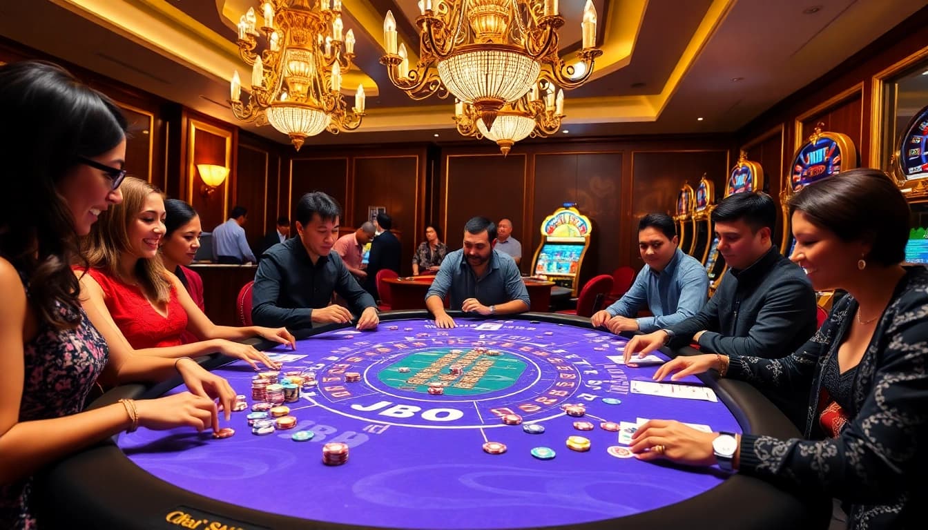 Experience the thrill of gameplay at the JBO casino with vibrant tables and players enjoying their wins.