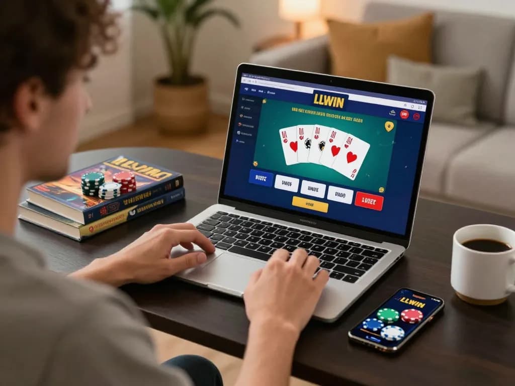 Player engaging with LLWIN online casino interface during a relaxed gaming session.