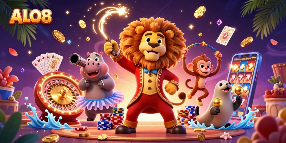 Spin lucky reels at ALO8 with vibrant characters in a dazzling casino scene.