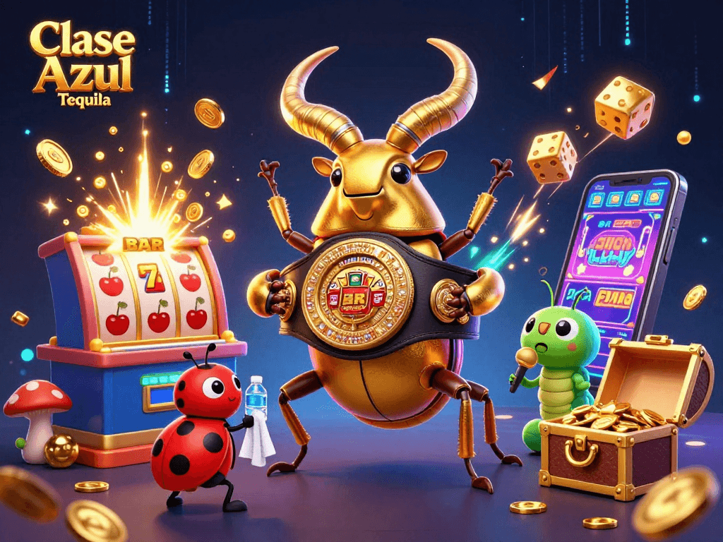 Experience the thrill of Clase Azul Tequila with this dynamic casino scene featuring a golden stag beetle champion.