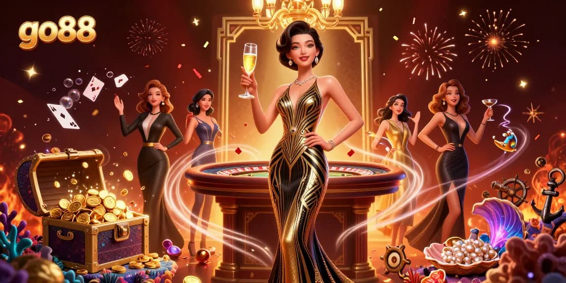 Experience exciting gambling action at go88 with an elegant Asian woman enjoying lavish game elements.