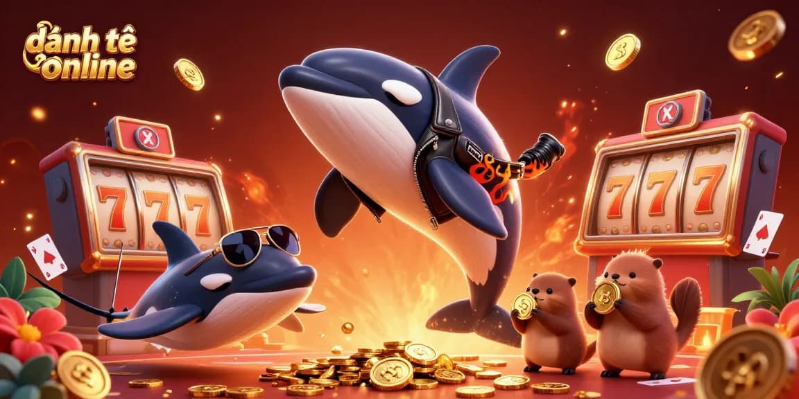 Engage in đánh đề online while enjoying colorful scenes of an orca, stingray, and otters in a casino.
