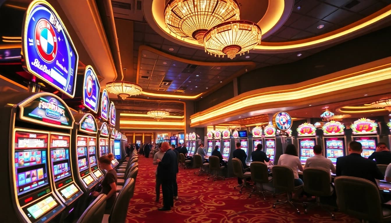 Engage with the thrilling BMW777 Link slot machine experience in a luxurious casino.