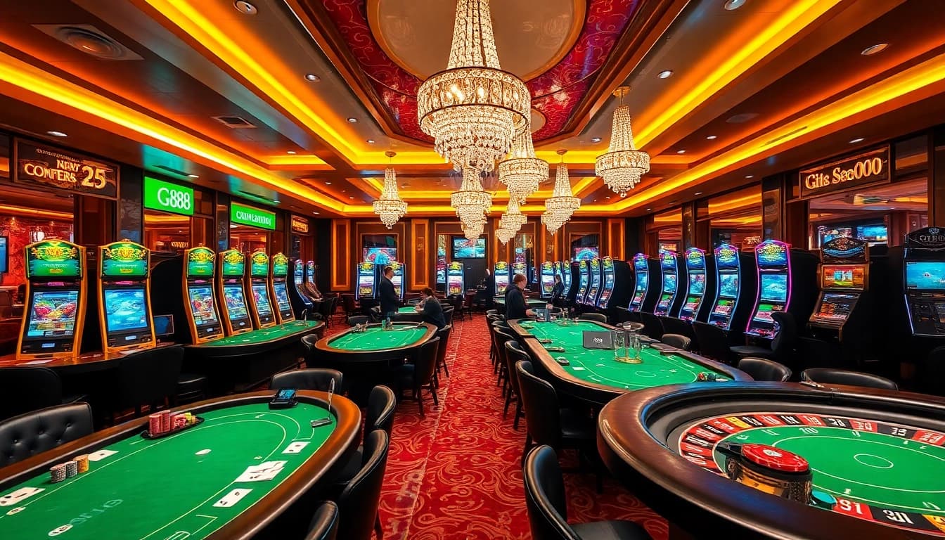 Players enjoying exciting GK 88 games at a luxurious casino with vibrant gaming tables.