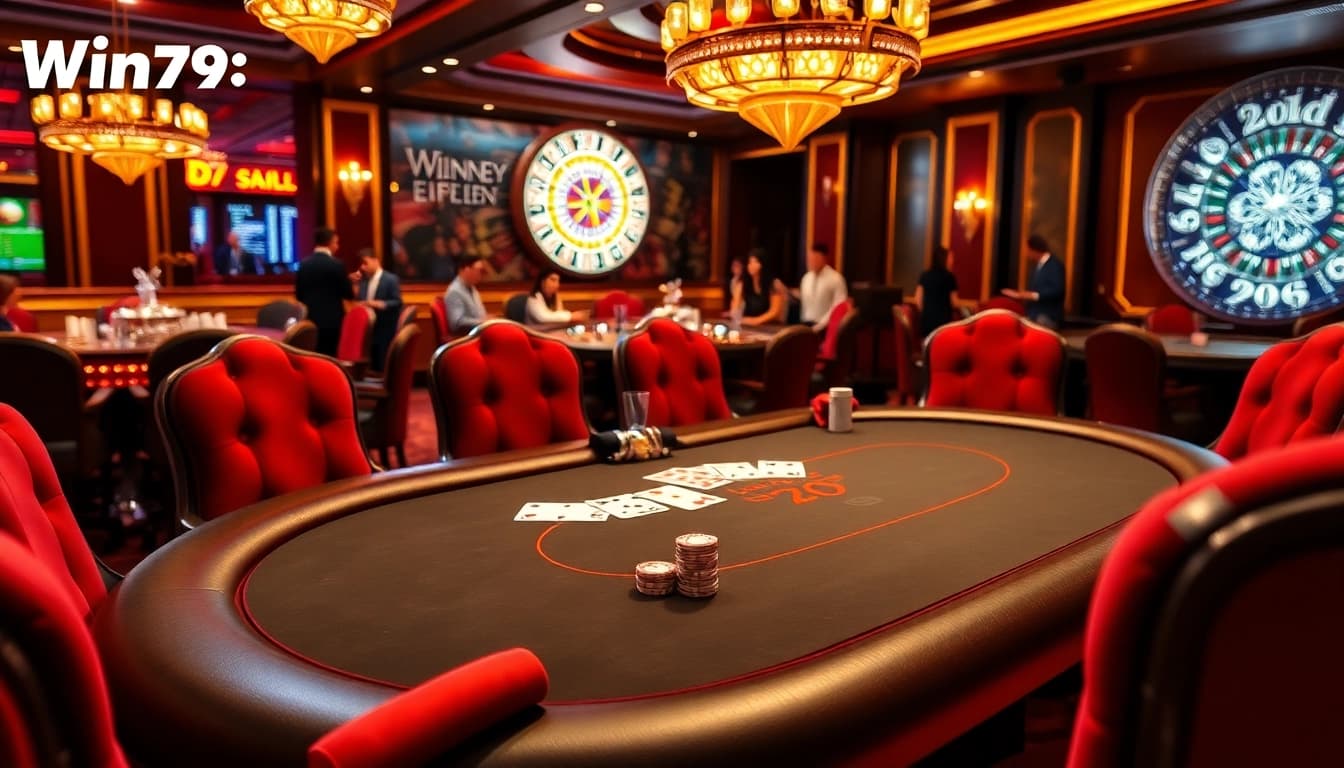 Experience high-stakes gaming at Win79 with plush poker tables and vibrant casino atmosphere.