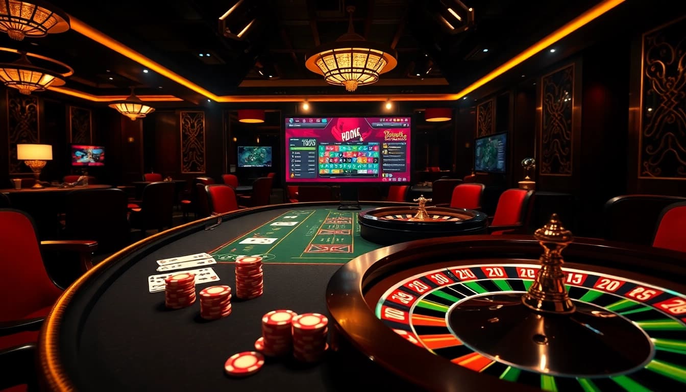 Experience the thrilling atmosphere of https://789win1.black/ with a luxurious poker table scene showcasing high-stakes gambling.