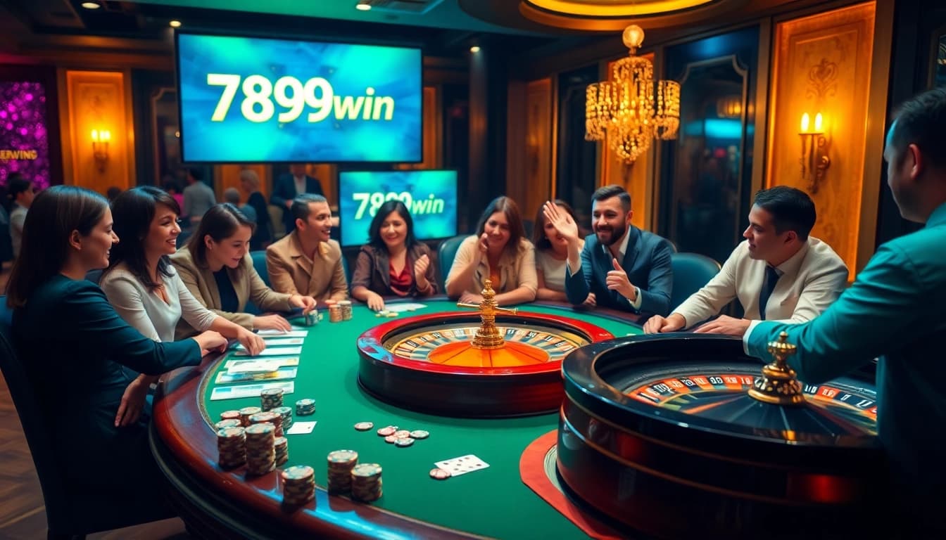 Exciting casino atmosphere featuring poker action and the 789win link display.