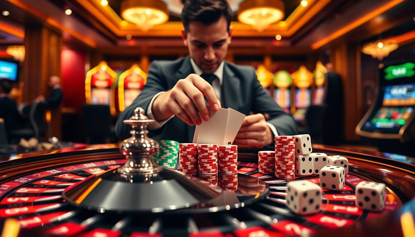 Strategic poker chip betting on https://tg88.actor/ gaming table with roulette wheel lighting