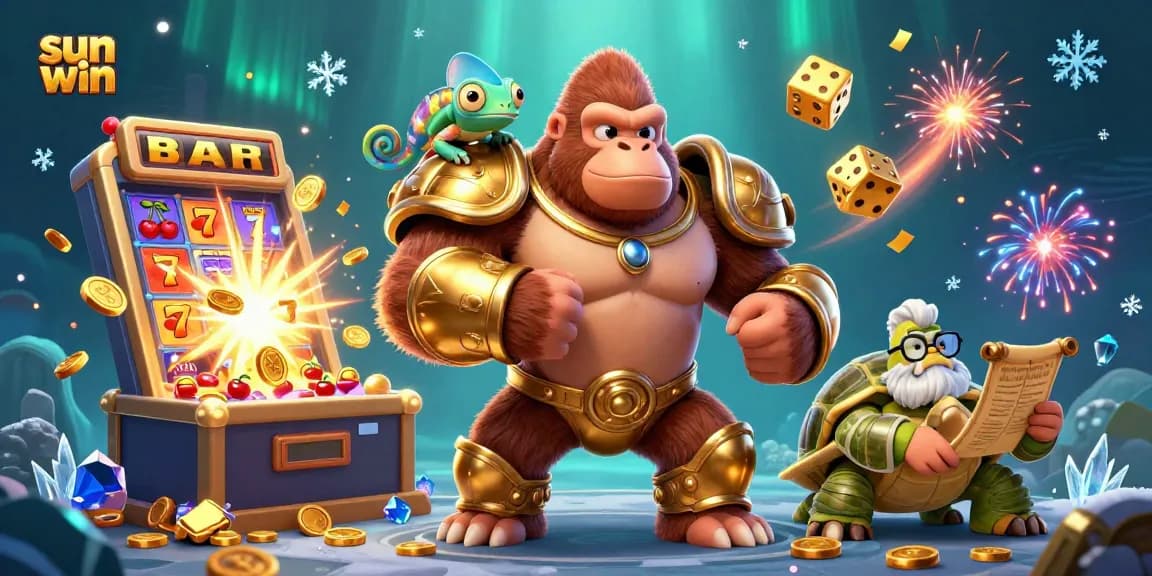 Experience thrilling jackpot wins at sun win with a dynamic casino scene featuring exciting characters and game elements.