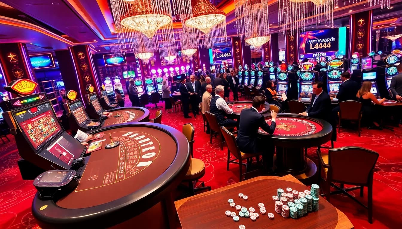 Engage in immersive casino excitement at L444 with professional gaming tables and lively atmosphere.