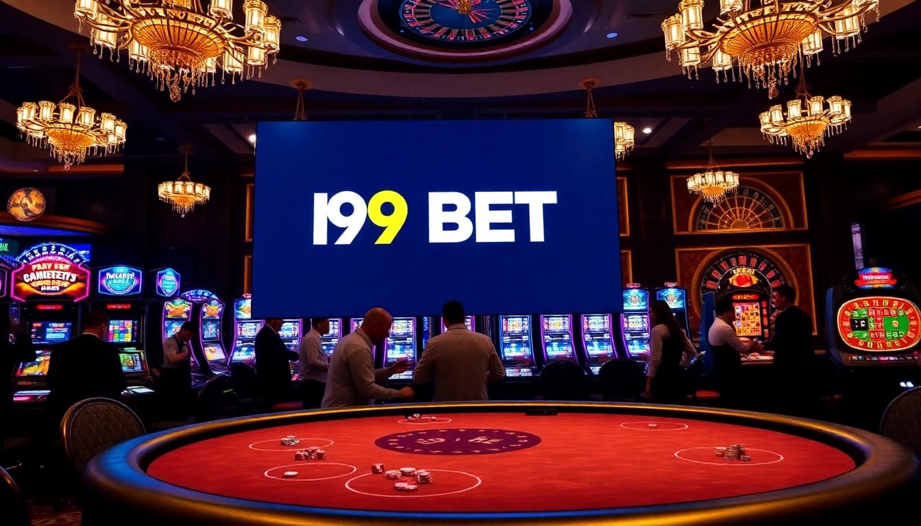 I9 BET casino scene showcasing poker tables and dynamic slot machines for an engaging experience.