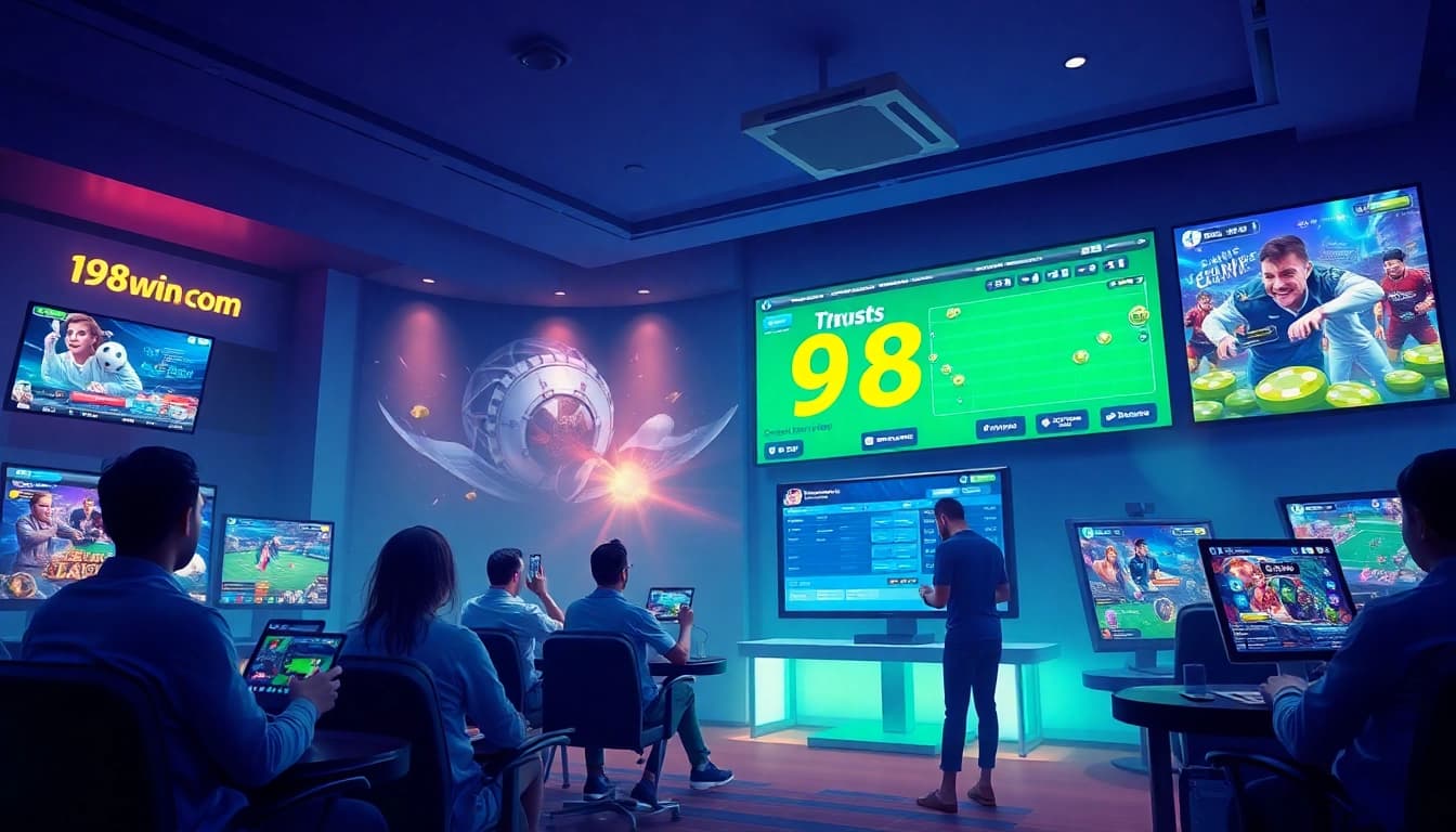 Dynamic online gambling experience at trang chu 98win with engaging players and vibrant game displays.