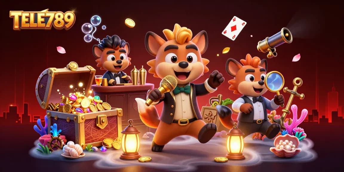 Engage in the fun at TELE789's vibrant casino scene with hyenas as characters, delivering comedy and cocktails.