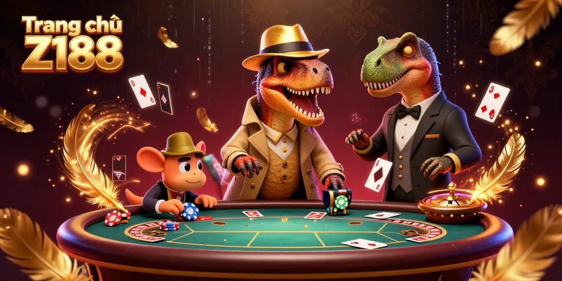 Engaging scene at Trang chủ Z188 with a velociraptor card counter at a blackjack table, enhancing casino excitement.