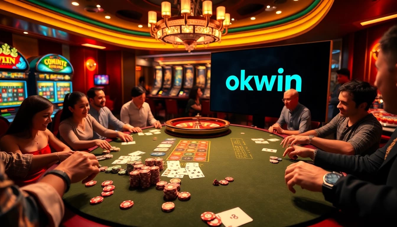 Experience thrilling gameplay with okwin in a luxurious casino setting filled with exciting gaming elements.