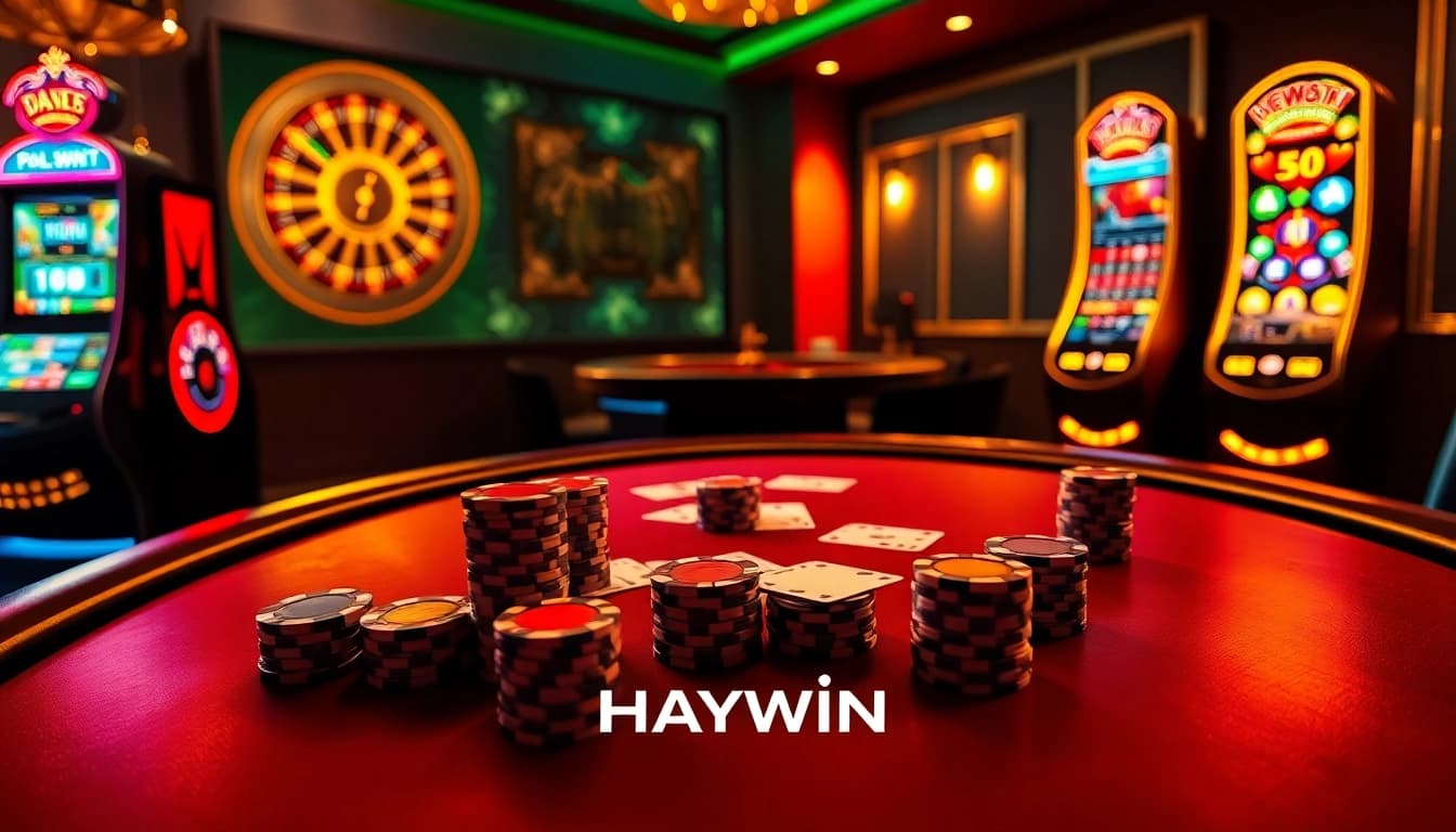 Experience high-stakes gaming at Haywin with engaging poker tables and luxurious casino ambiance.