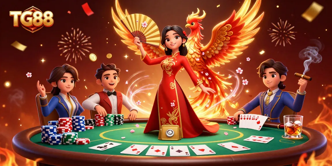 Experience thrilling bets at TG88 with a captivating 3D illustration of a traditional Vietnamese woman and a phoenix.