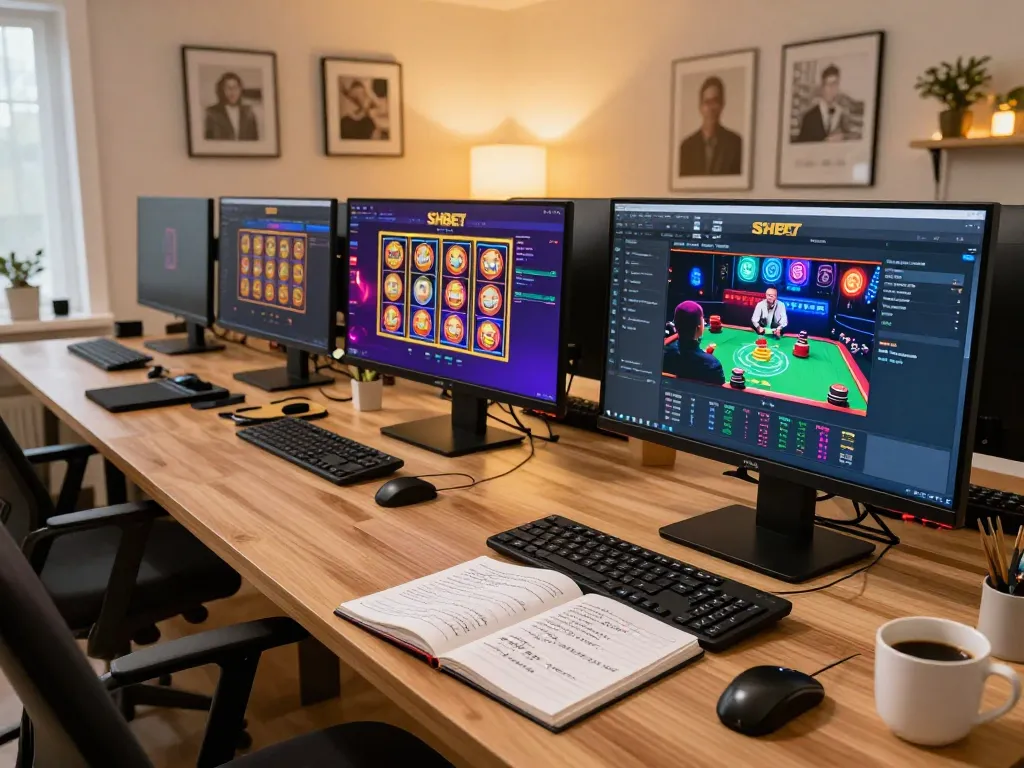 Engaging SHBET online casino gaming setup with vibrant visuals and strategic betting notes