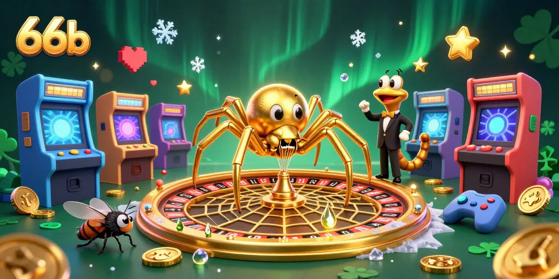 Engage with the 66b betting experience as a golden spider spins a roulette wheel of opportunities.