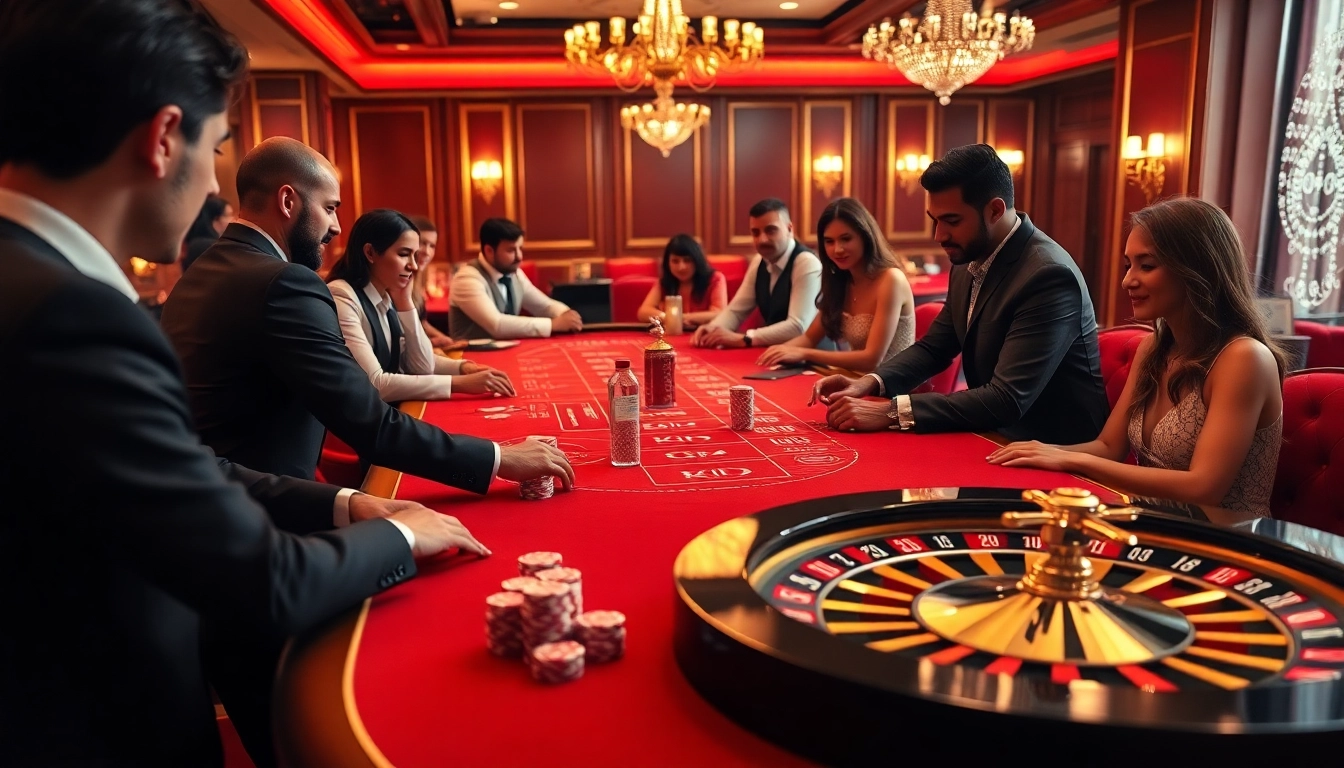 KJC players strategically betting at a luxury poker table, showcasing excitement in high-stakes gambling.