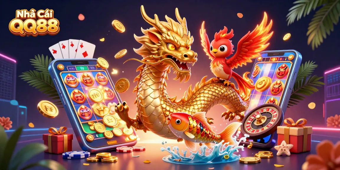 Experience exciting gameplay at Nhà Cái QQ88 with vibrant 3D characters and casino elements.