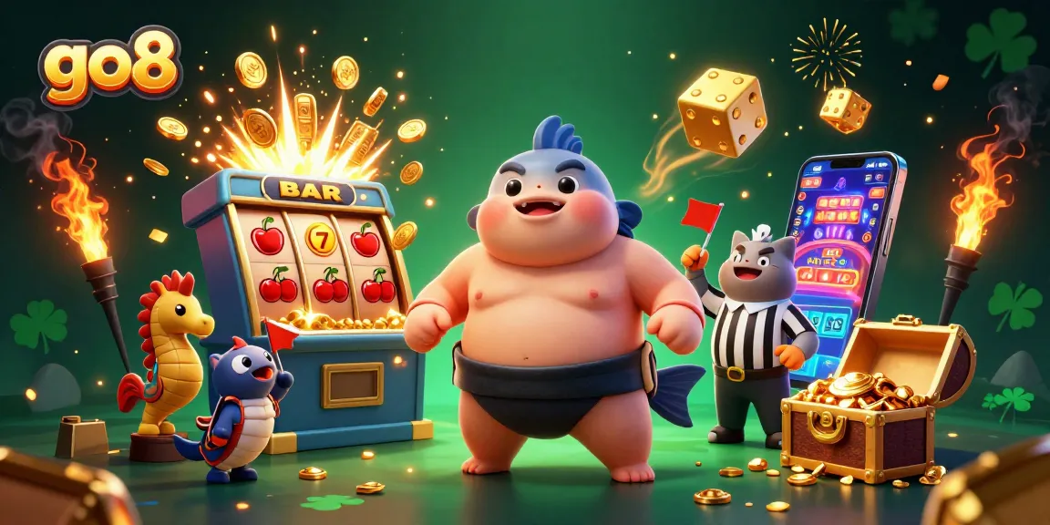 Spin to win at go8 with a dramatic jackpot scene featuring vibrant casino animations and characters.