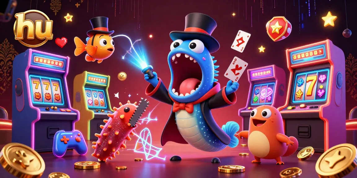 Engage in hu-inspired magic with a bioluminescent eel performing tricks amidst dazzling casino elements.