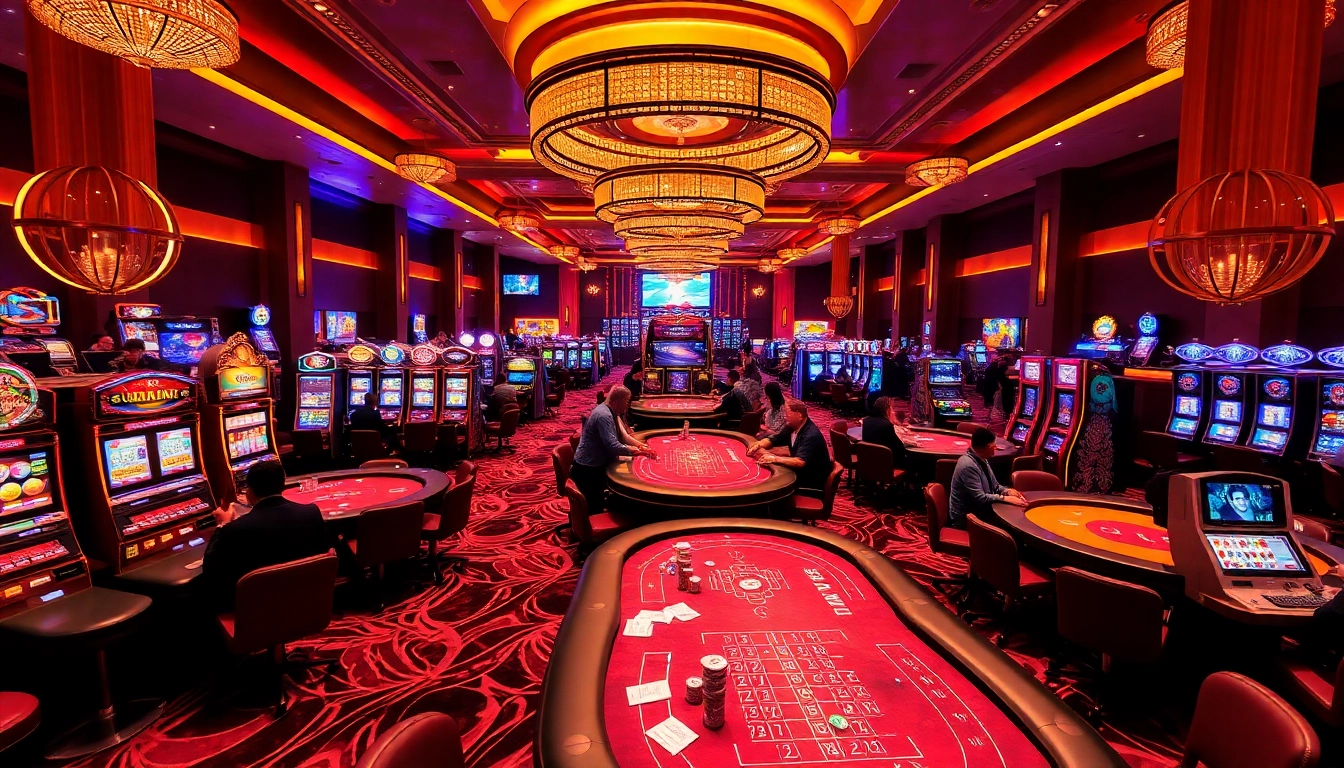 Sunwin casino scene showcasing excited players engaging at vibrant gaming tables.