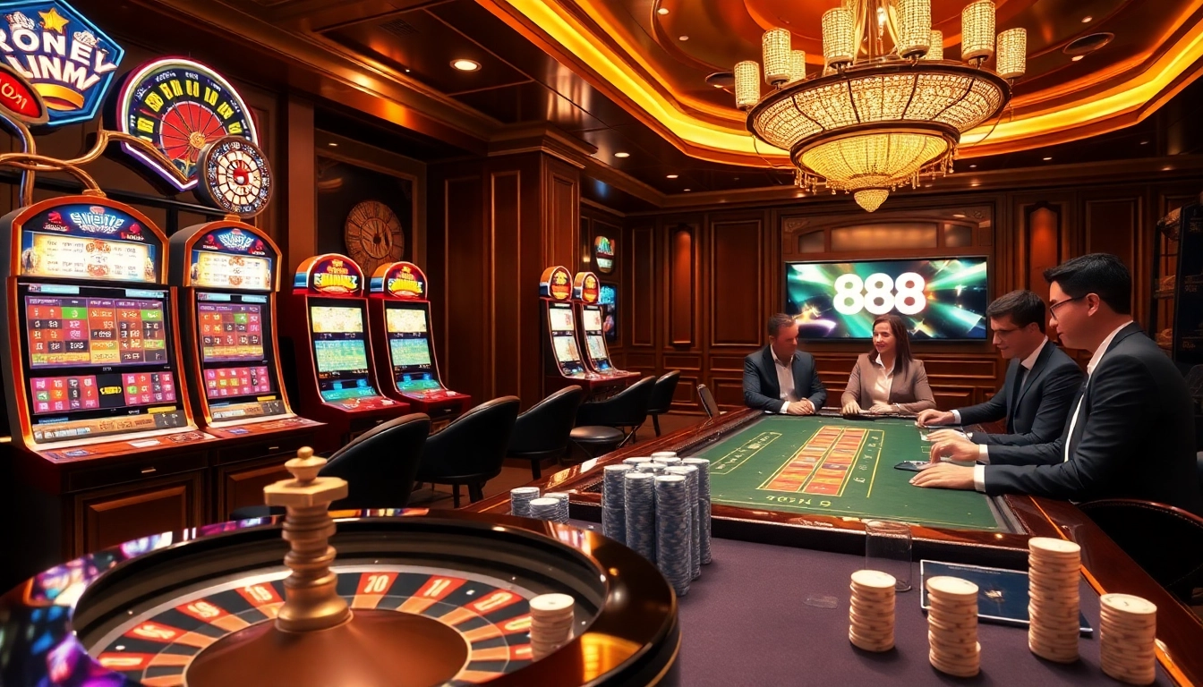 Players enjoying thrilling table games at 888NEW Casino, with vibrant atmosphere and engaging gambling experiences.