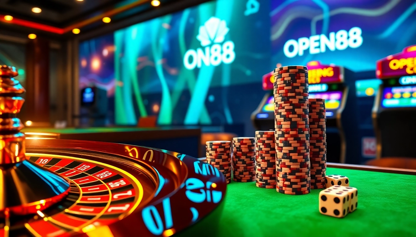Experience luxury gaming at trang chủ OPEN88 with vibrant roulette wheels and poker tables.