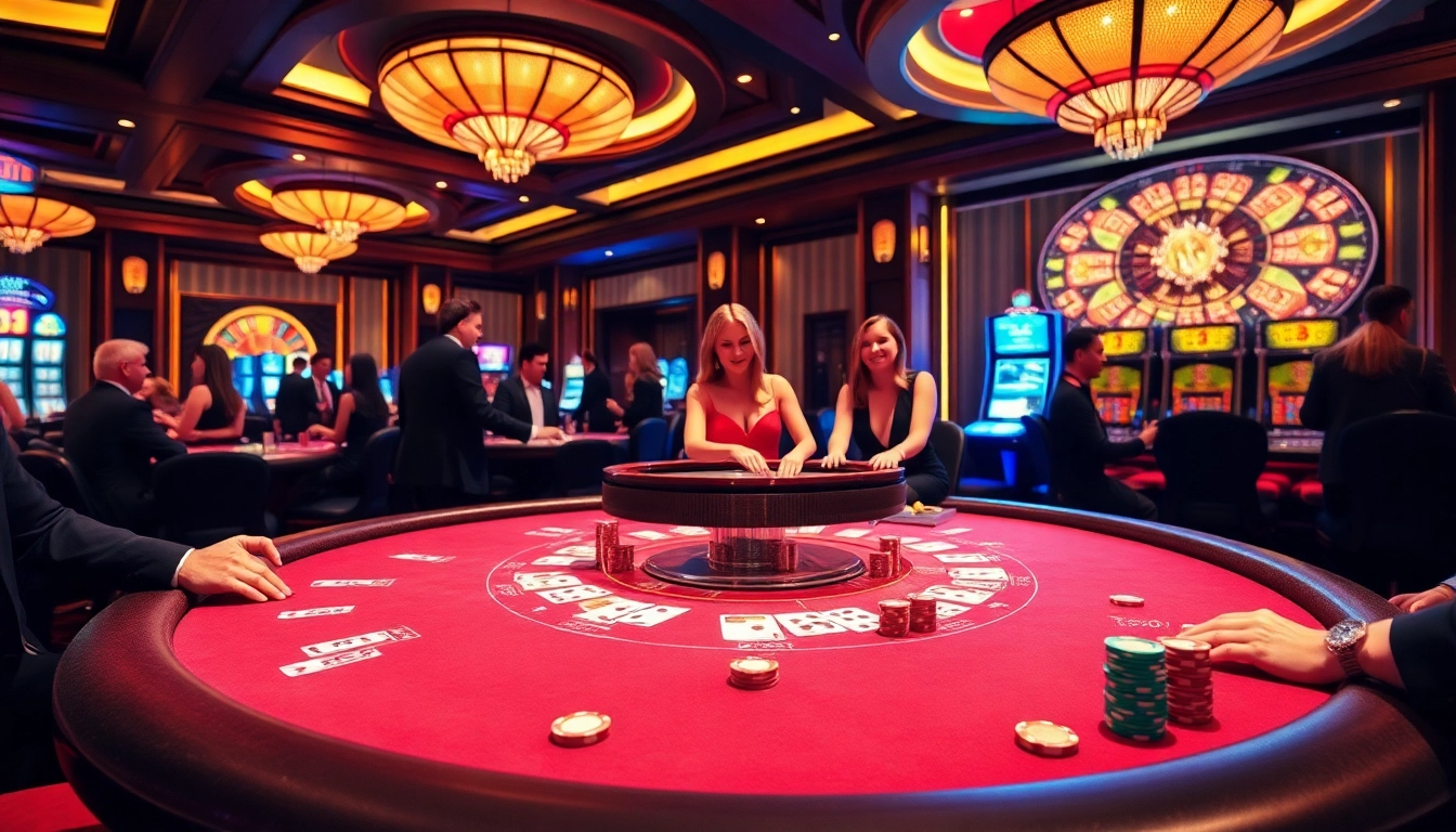 Gambers enjoying a thrilling xoso66 casino experience at a vibrant poker table.