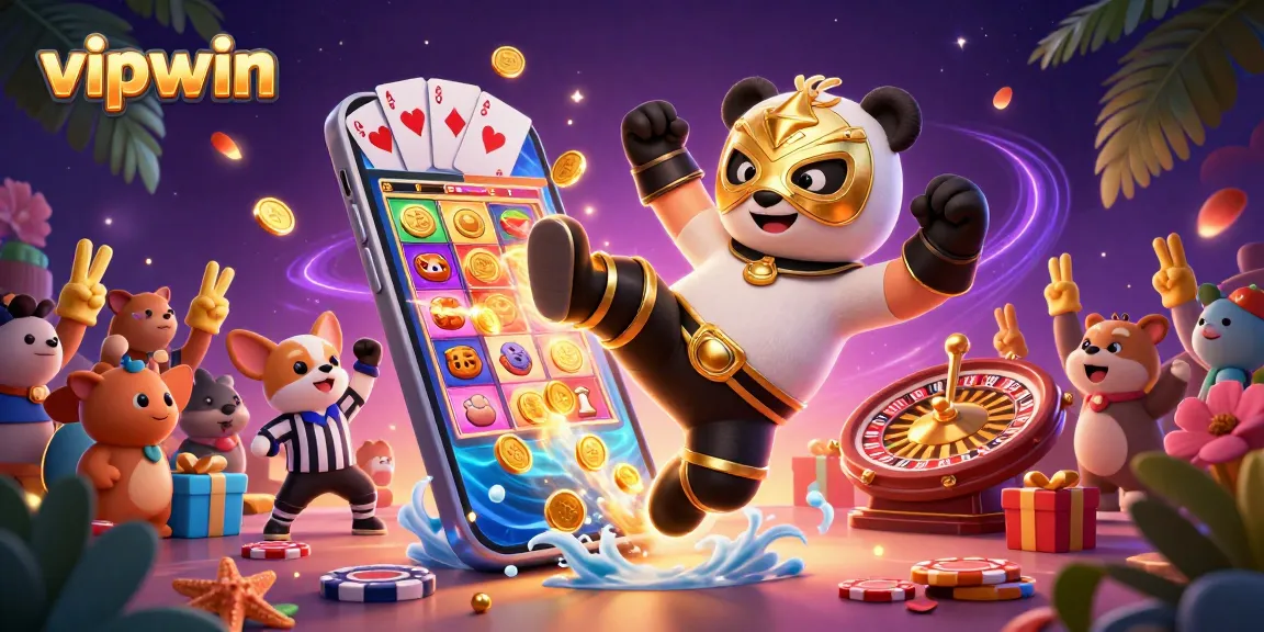 Experience the excitement of vipwin gaming with a vibrant, action-packed casino illustration.
