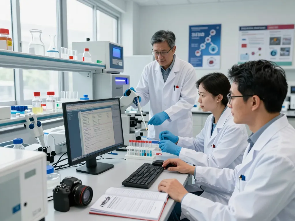 Research team studying mb66 antiviral film technology in a modern lab